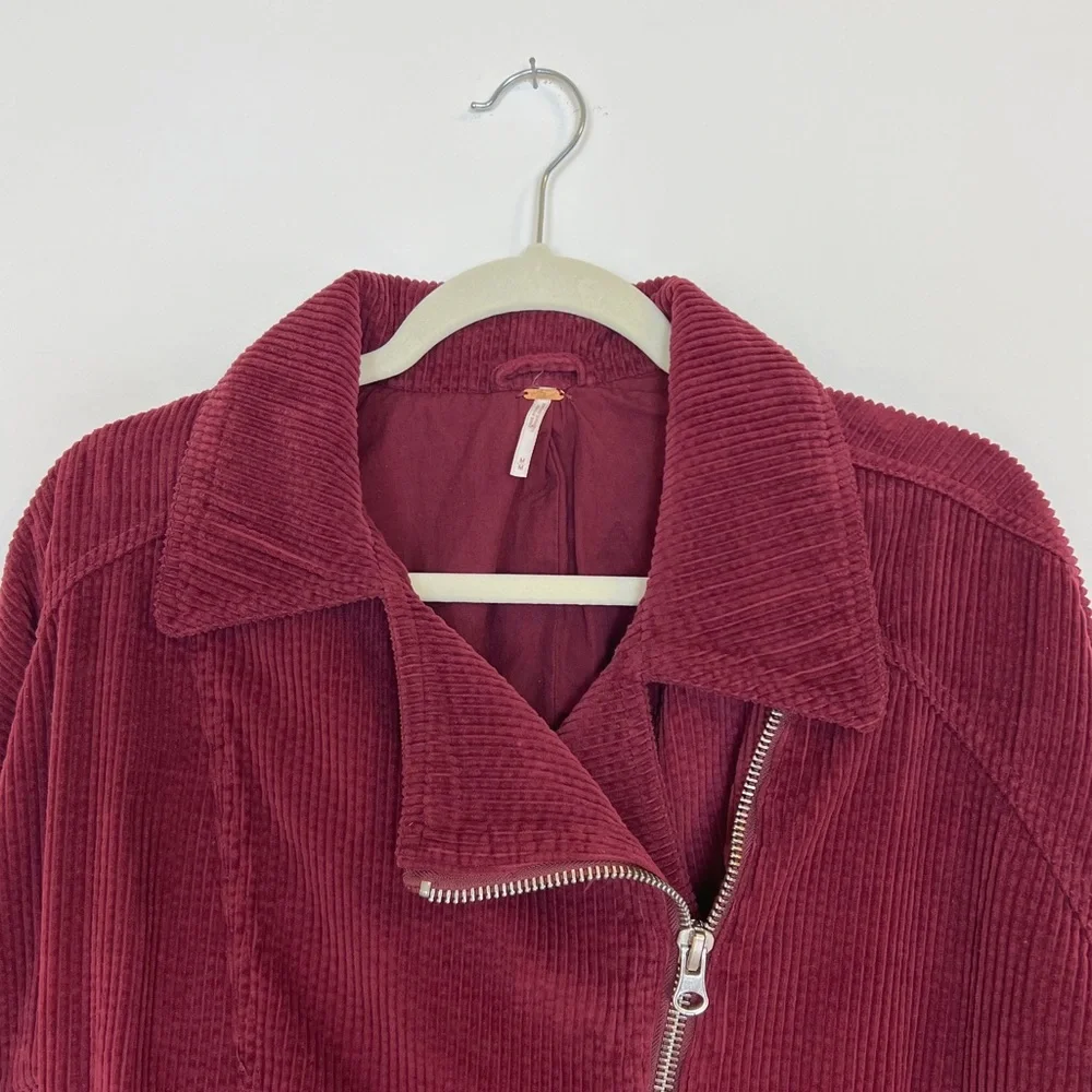 Free People Dolman Corduroy Moto Jacket Asymmetrical Zipper Coat Boho Size M - Picture 8 of 13